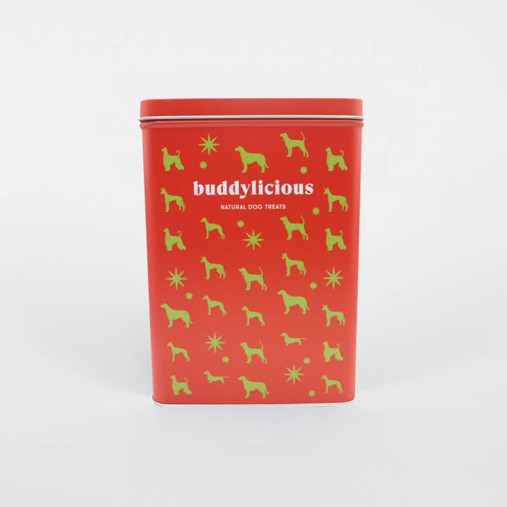 Buddylicious rød gaveæske med naturlige godbidder til hunde for engroshandel hos Buddylicious