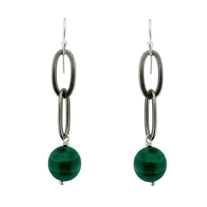 Links w. Malachite Earrings in Silver or Vermeil for wholesale by Philippa Roberts
