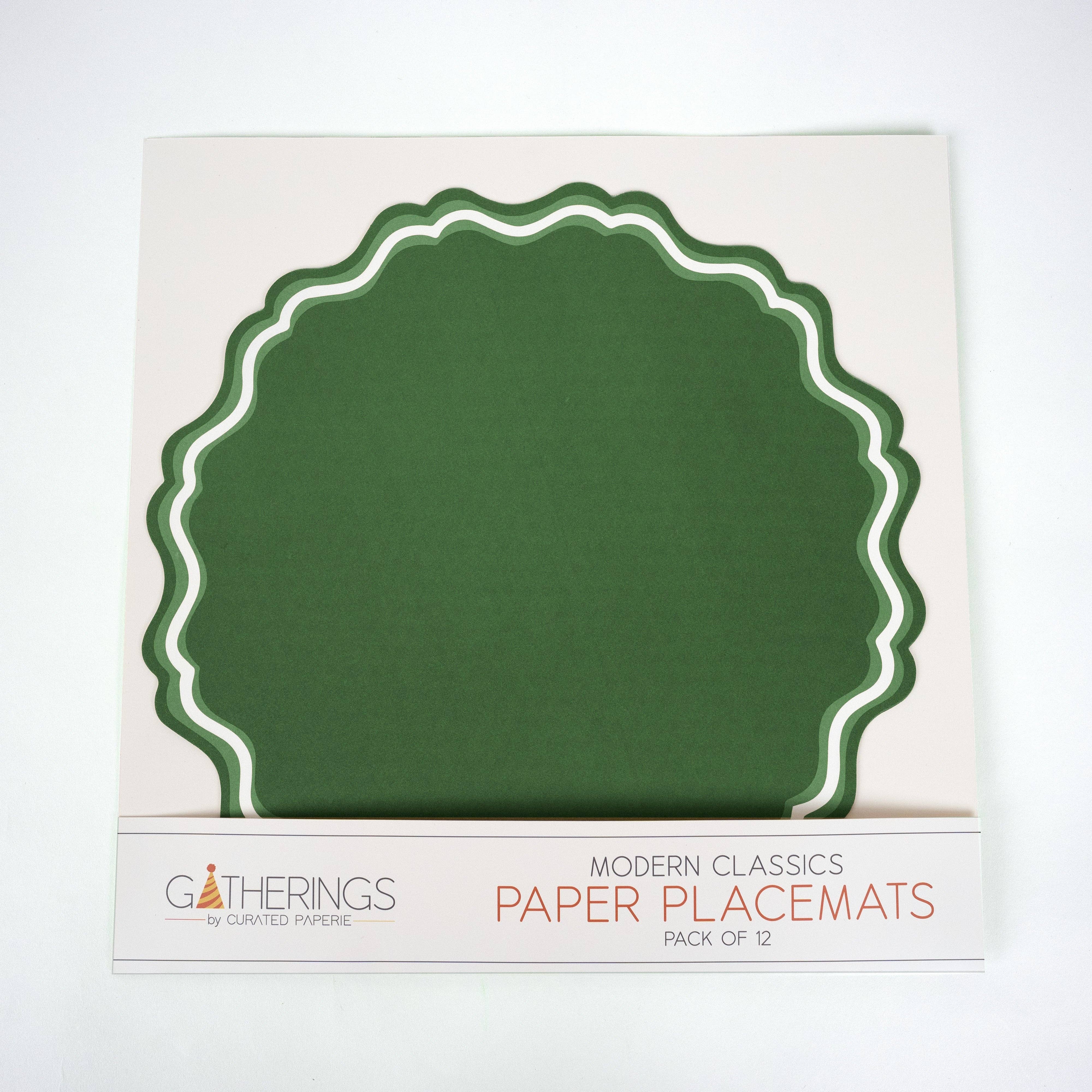 Gatherings by Curated Paperie - Venta al por mayor Mantelito desechable - MCL23-PL4- Salvamanteles de Papel Verde con Diseño de Escalopado Elegante5