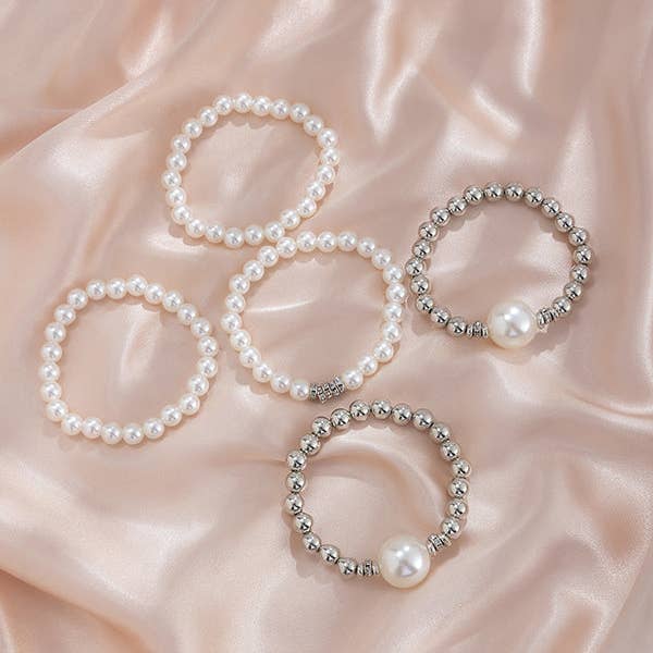 SILVER Beaded Shiny Bracelet Accessories Five Pieces Sets for wholesale on Faire3