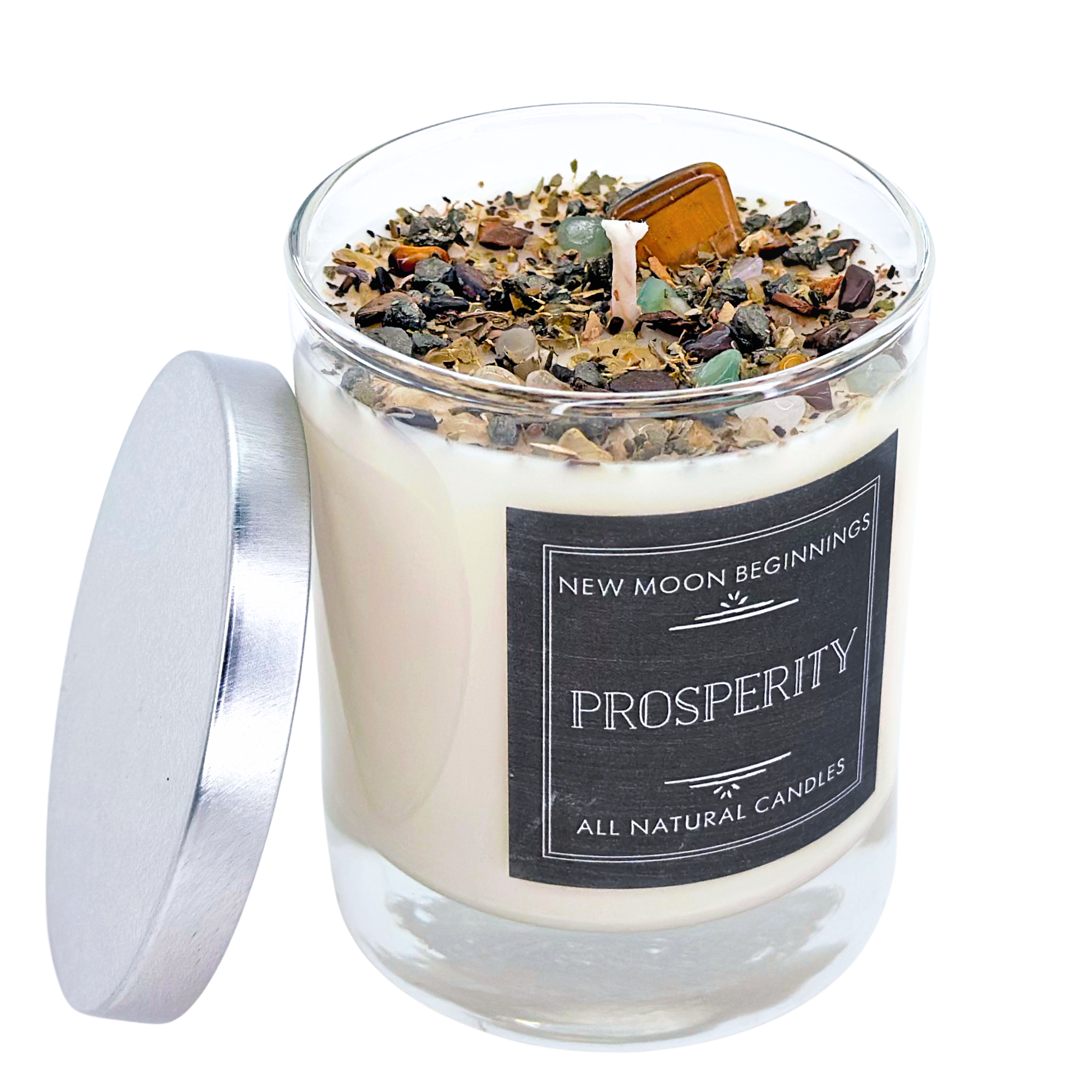 New Moon Beginnings - Wholesale Jar/Filled Candle - Prosperity Candle - Soy Candles - Herb & Crystal Candle9