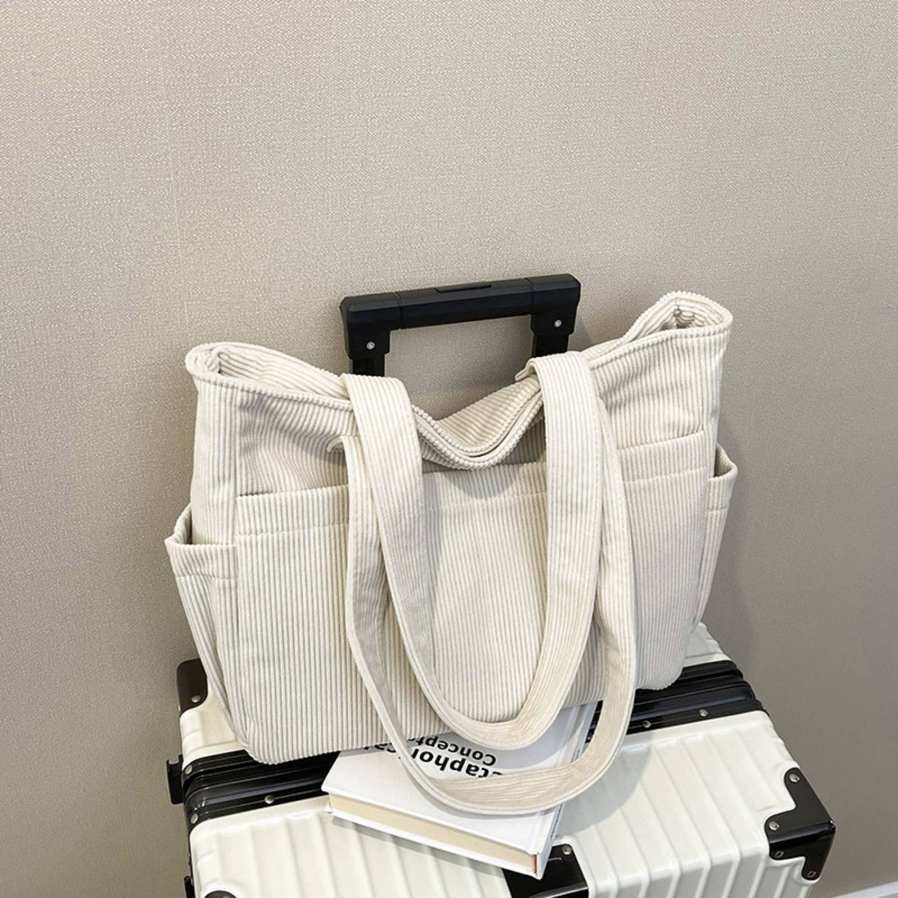 wandf - Wholesale Shoulder Bag - Women's - Casual Solid Color Corduroy Zippered Shoulder Bag Tote22