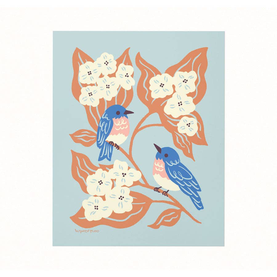 Nuthatch Studio - Wholesale Art Print - Bluebirds & Hydrangea Giclée Art Print: Bird Floral Wall Art1