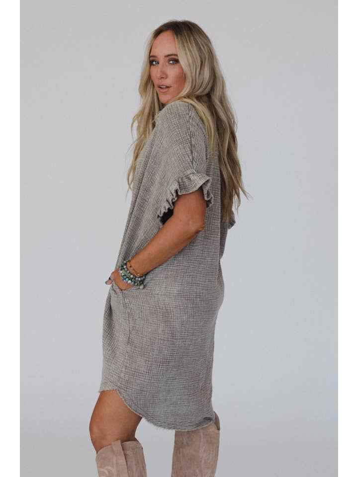 Three Bird Nest - Wholesale Dress - Women's - Heavenly Days Button Up Dress - Mushroom