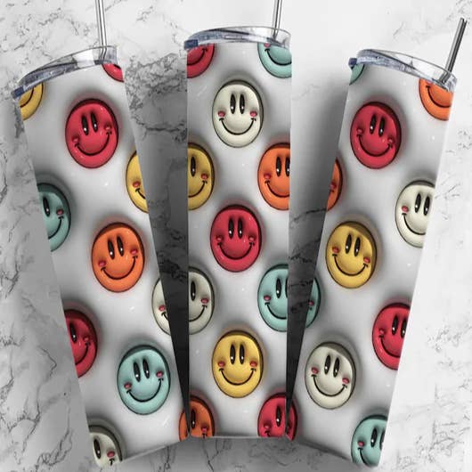 Smiley Face Trendy Aesthetic Tumbler With Straw Retro Smiley Face