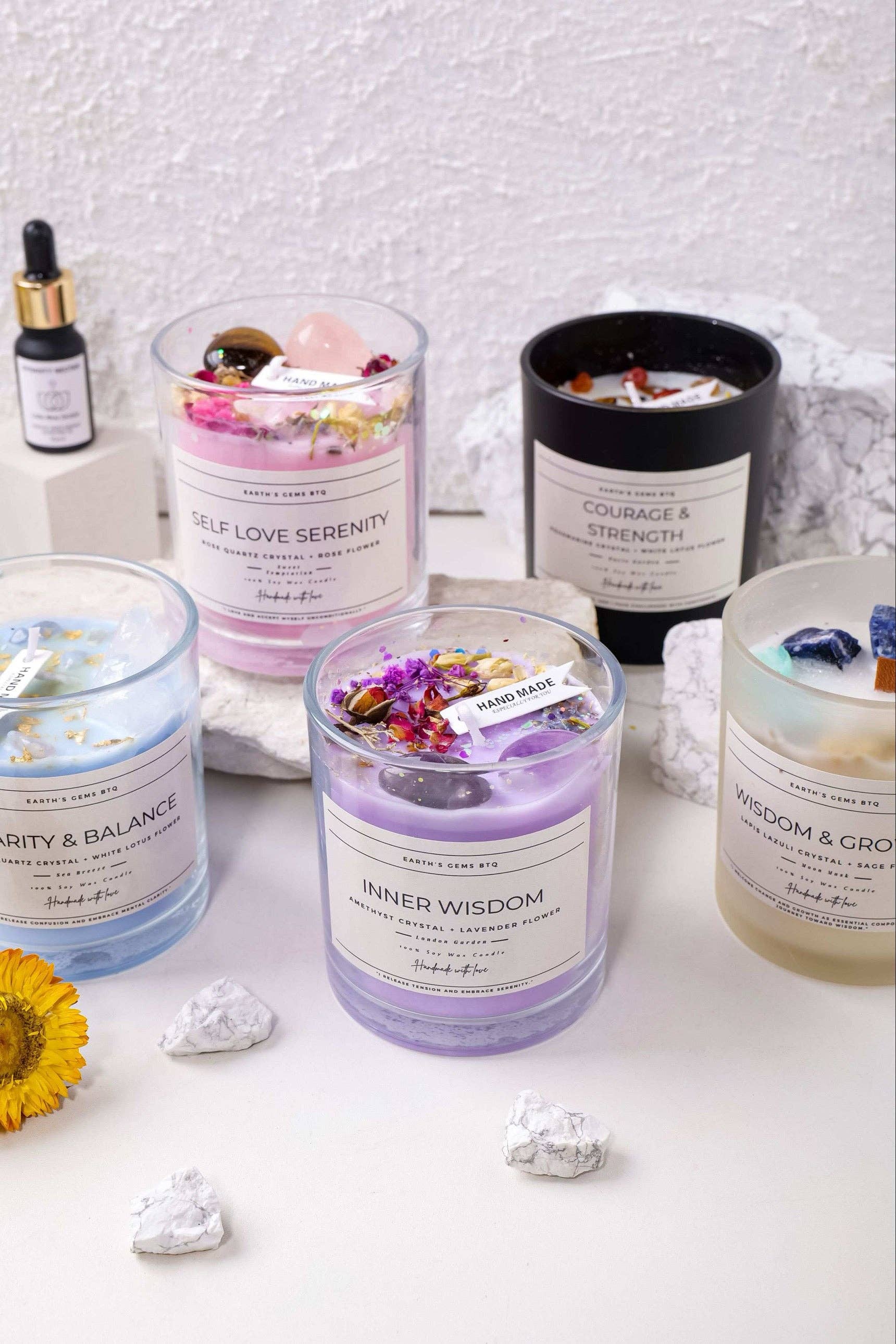 Earth's Gems BTQ – wholesale Burkljus – Kristallintentionljus – Helande ädelstensljus av sojavax för ritualer och medvetet liv4