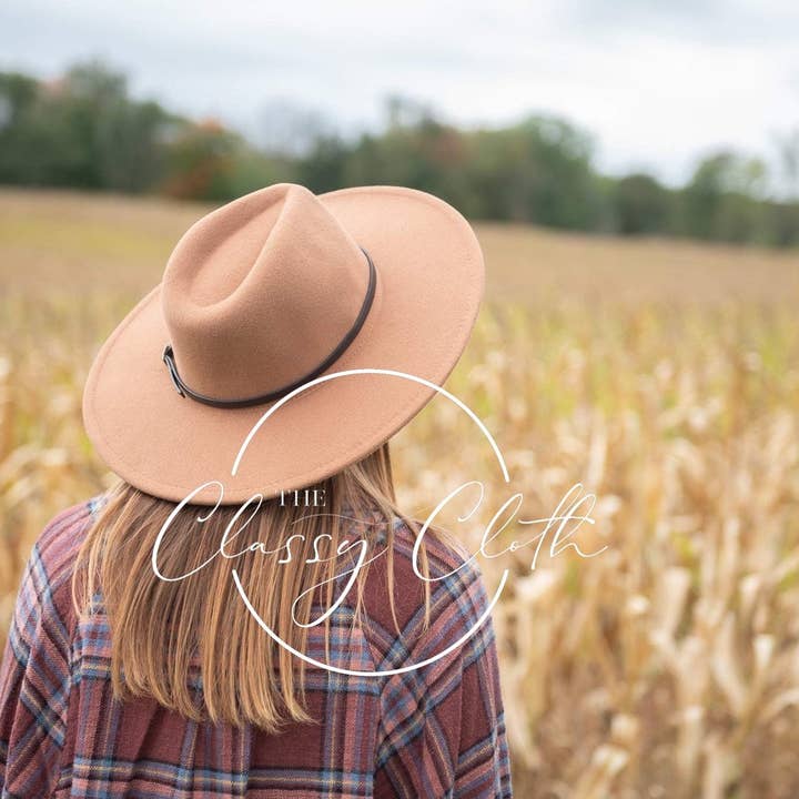 The Classy Cloth WS - Wholesale Fedora - Women's - Wide Brim Hat w/ Belt - Chocolate Tan RTS2
