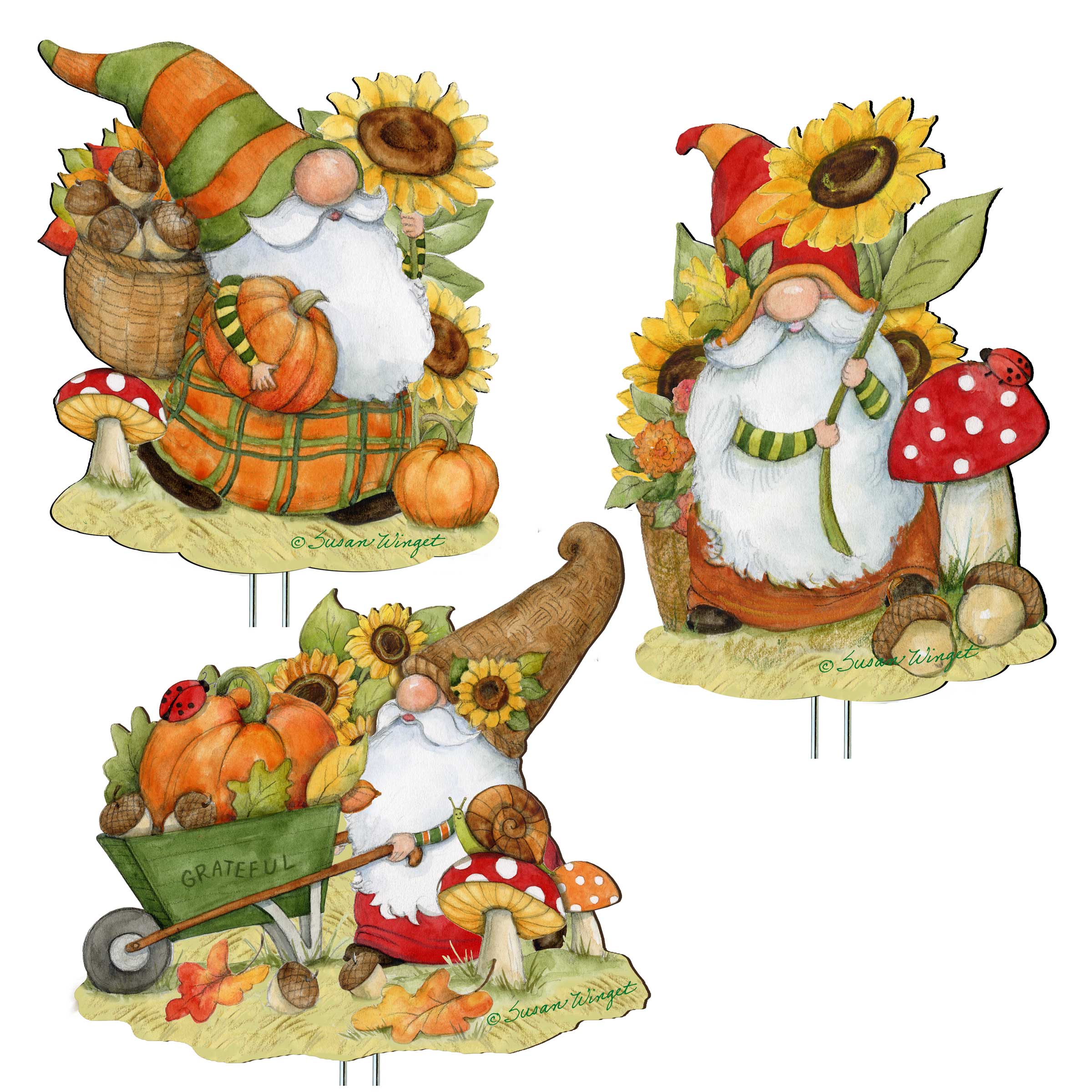 Designocracy – Großhandel Pfosten/Pfähle – Gartendekor Herbstzwerge, 3-teiliges Set | Thanksgiving-Dekor5