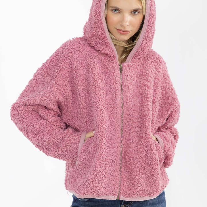 IP5750G- Soft sherpa long-sleeve zip-up hooded jacket for wholesale by IWT Brands