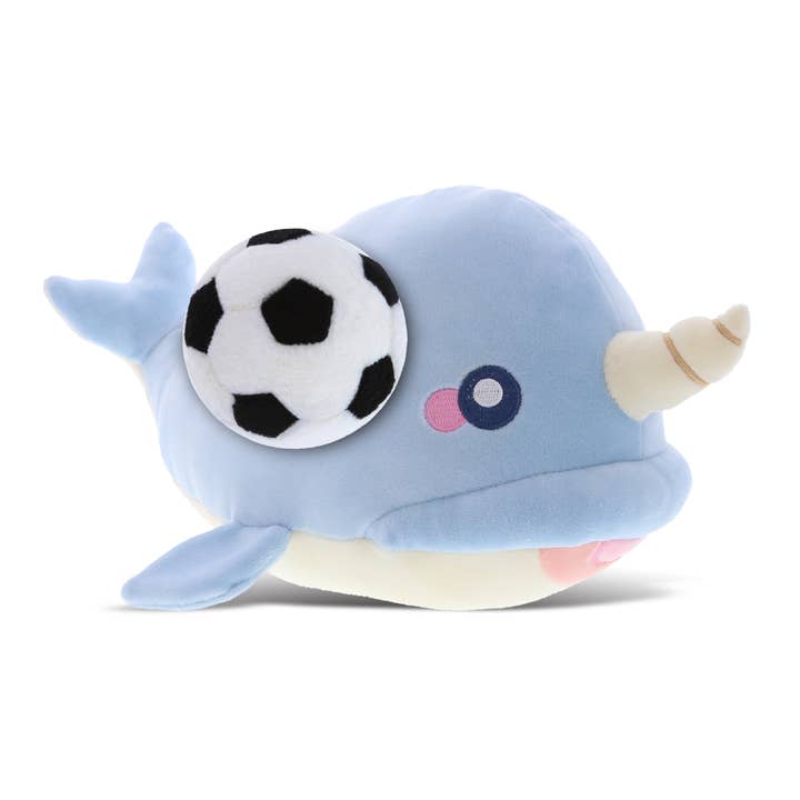 Cota Global - Vente Peluche – enfant et bébé - Balle de football en peluche - Peluche douce pour bébé - Narval bleu