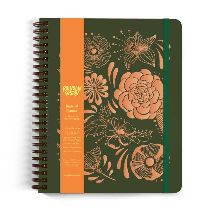 PRÉCOMMANDE | Planificateur flexible sans date, Couverture Flower Power pour la vente par Rainbow Vision