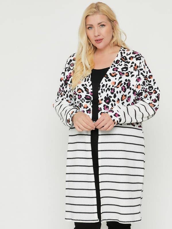 Plus Long sleeves print-striped cardigan for wholesale by CC Wholesale Clothing