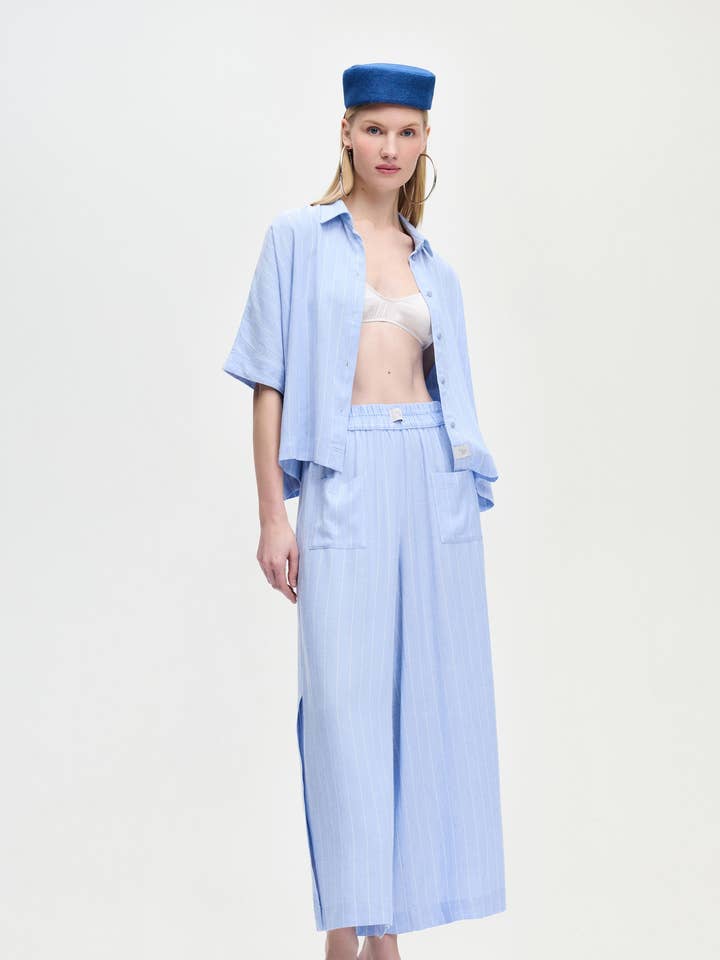 Randig linnemixrandig skjorta för wholesale av IKIKIZ ONLINE