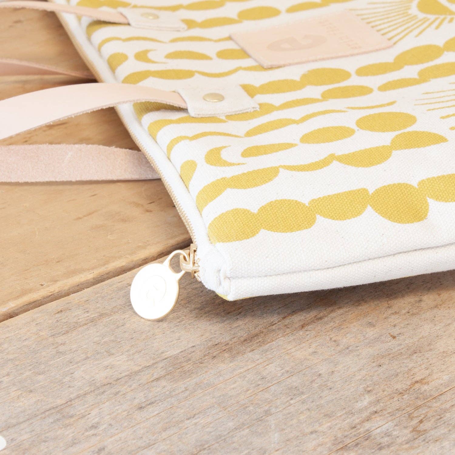 NATURAL ZIP OCHRE SUN + MOON FOLDER BAG for wholesale on Faire2