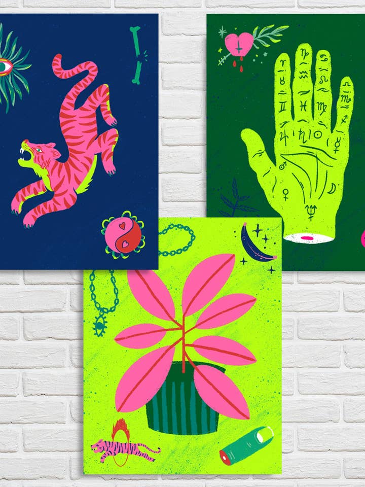 Wild Wild Life - Set of 3 - Small Art Print 5"x7" by Annie Ohlala for wholesale by Annie Ohlala