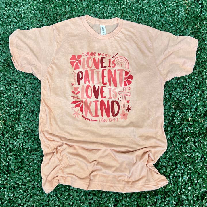 Love Is Patient Love Is Kind on Heather Peach for wholesale by RMN Wholesale