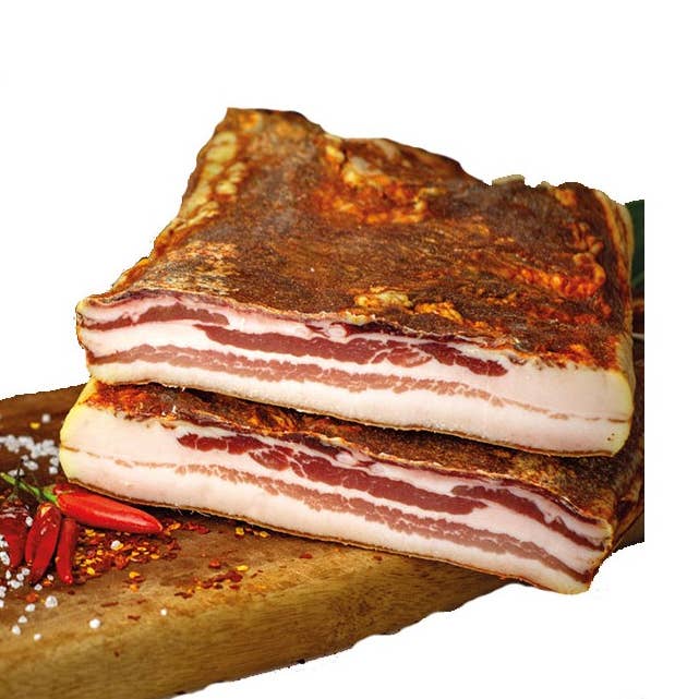 Tranche de pancetta calabraise artisanale assaisonnée Tesa pour la vente par Calabria da Gustare