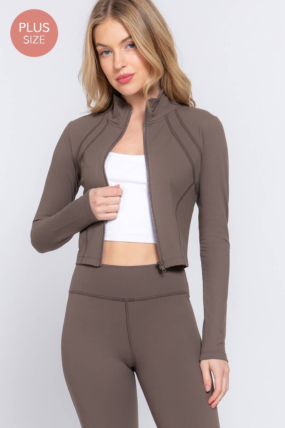 Active Basic | Active USA – wholesale Athletic jacket – Women′s – [PLUS SIZE] Long Sleeve Mock Neck Zip-Up Workout Jacket 38
