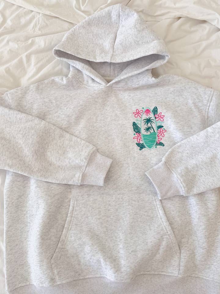 Pearl Grey Surfing The Waves Embroider Hoodie for wholesale on Faire5