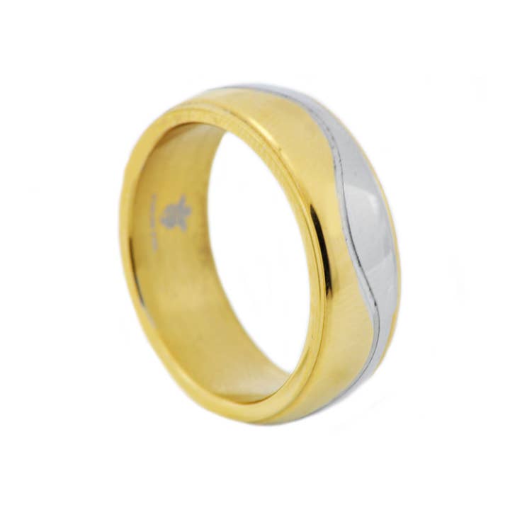 Blackjack Mens Jewelry – Engroshandel Båndring – Mænds to Tone guld bølget rustfrit stål Band Ring