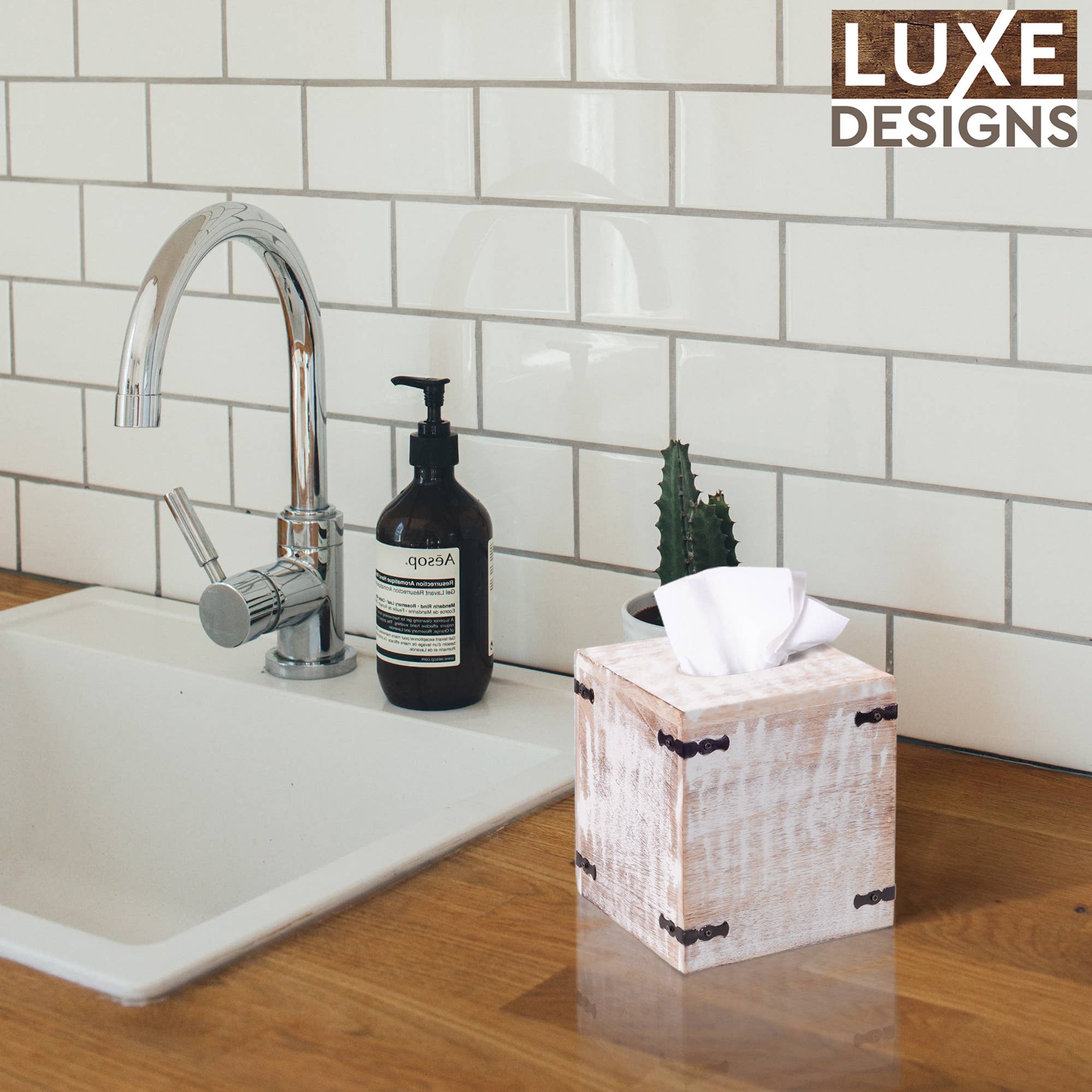 LuxeDesigns Co LLC - Wholesale Tissue Box - Rustic Wood Tissue Box w/ SlideOut Bottom-Square (Set of 2)3