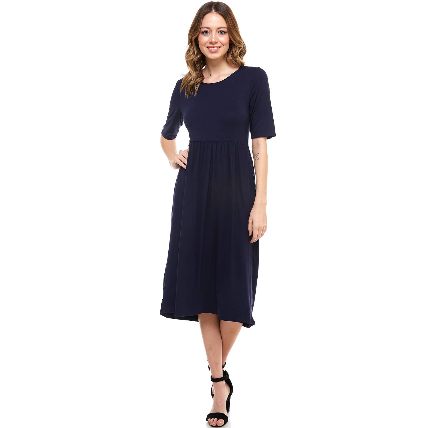 Hot Pink ADM-8267RS Elastic Waist Midi Dress With Pocket for wholesale on Faire13