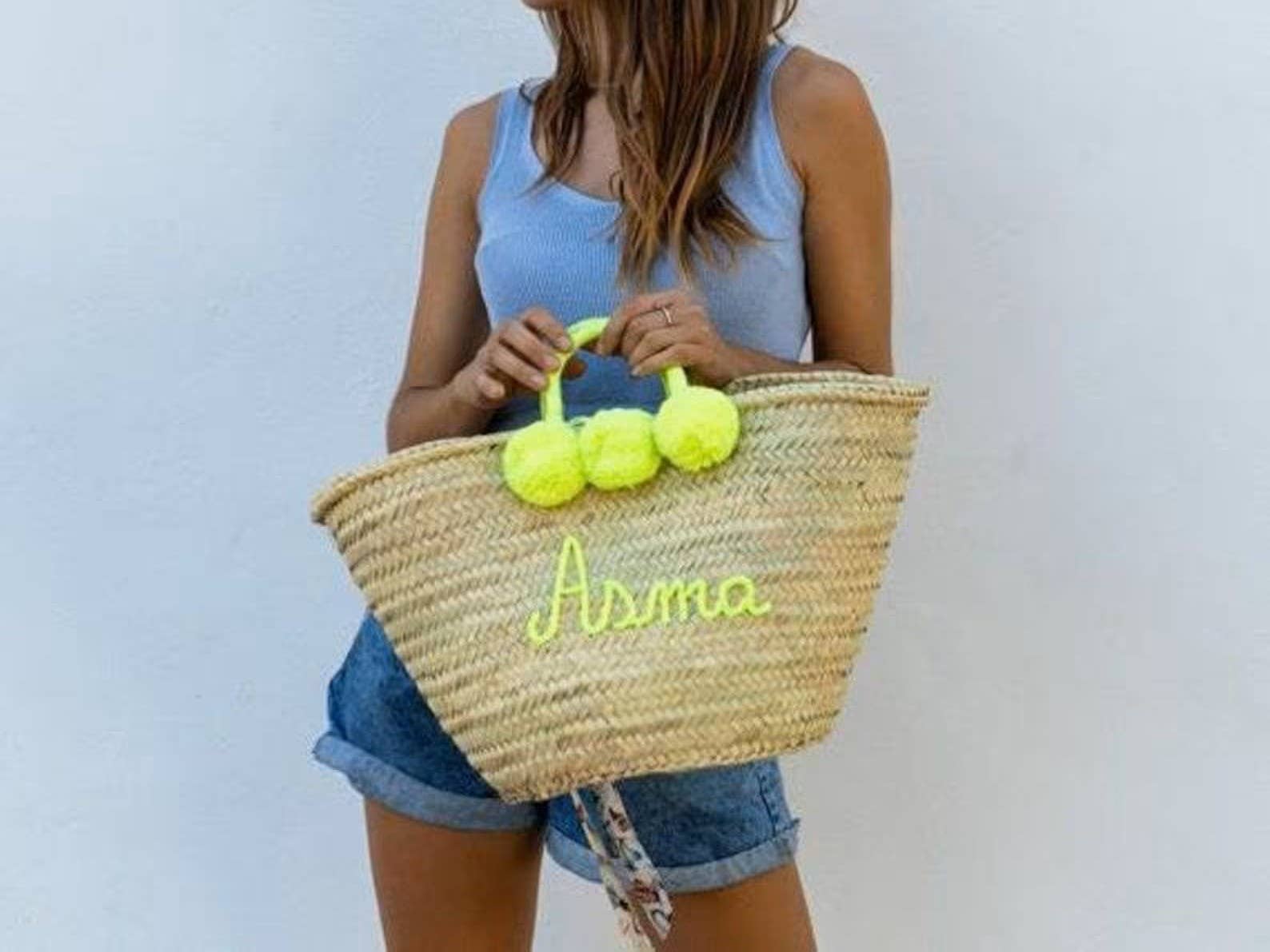 DarKech - Venta al por mayor Bolsa de playa - Bolso de paja personalizado con monograma y pompones