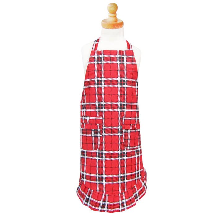 Red Plaid Girls' Ruffle Apron for wholesale by Two Lumps of Sugar