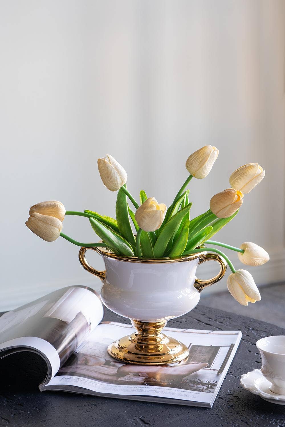 A&B Home Group Inc. - Wholesale Vase - 8.5x6x6" White Ceramic Flower Vase with Gold Electroplating0