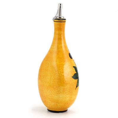 Artistica - Deruta of Italy - Wholesale Oil/Vinegar Dispenser - BUCCIATO OLIVO UVA: Olive Oil Flatten Bottle with OLIO script2
