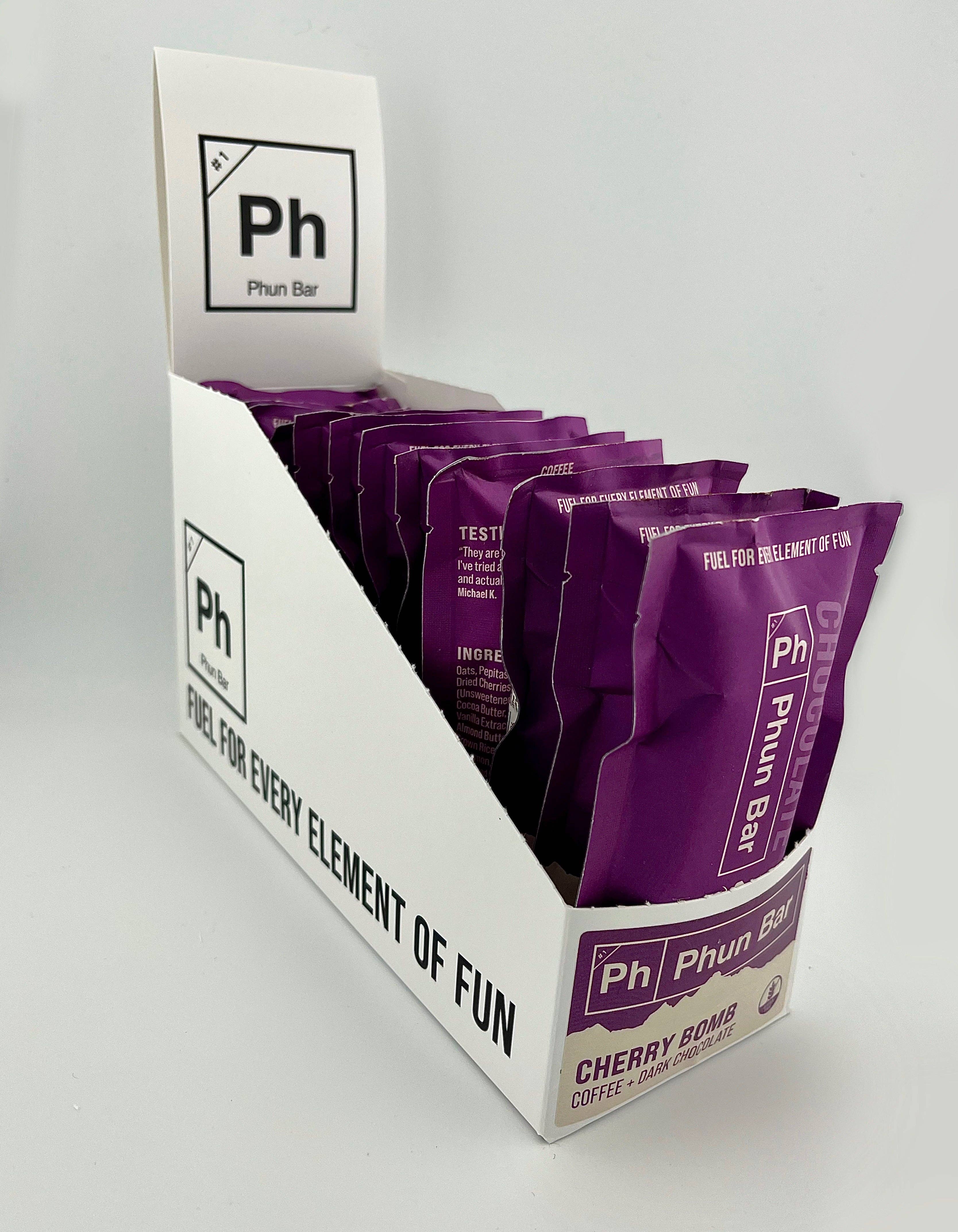 Phun Bar - Venta al por mayor Barrita de aperitivo - PACK DE 12: Café+Chocolate Negro+Cereza "Bomba de Cereza"0