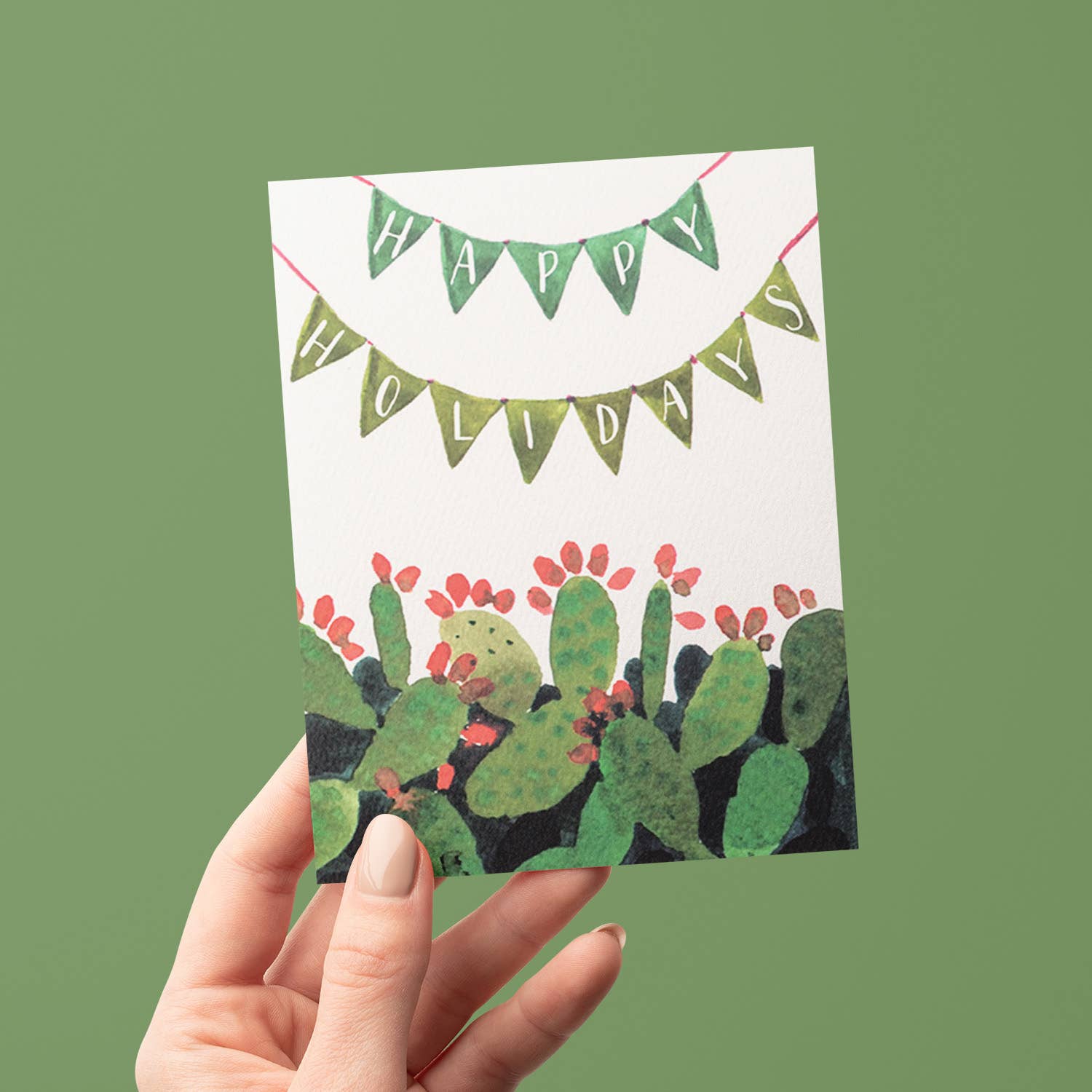 Antiquaria - Wholesale Christmas Card - Cactus Pennant Holiday Greeting Card2