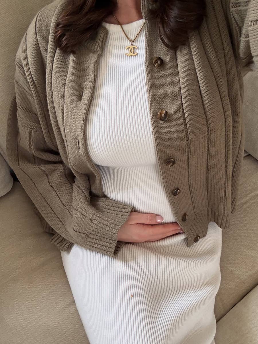 Hope & Sunshine – Engroshandel Cardigan - Dame – Ribbet cardigan med rund hals1