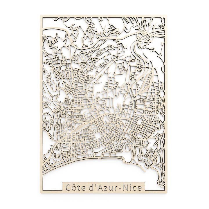 Papurino - Vendita all'ingrosso Decorazione da parete 3D - Mappa della città in legno, Francia Nizza2