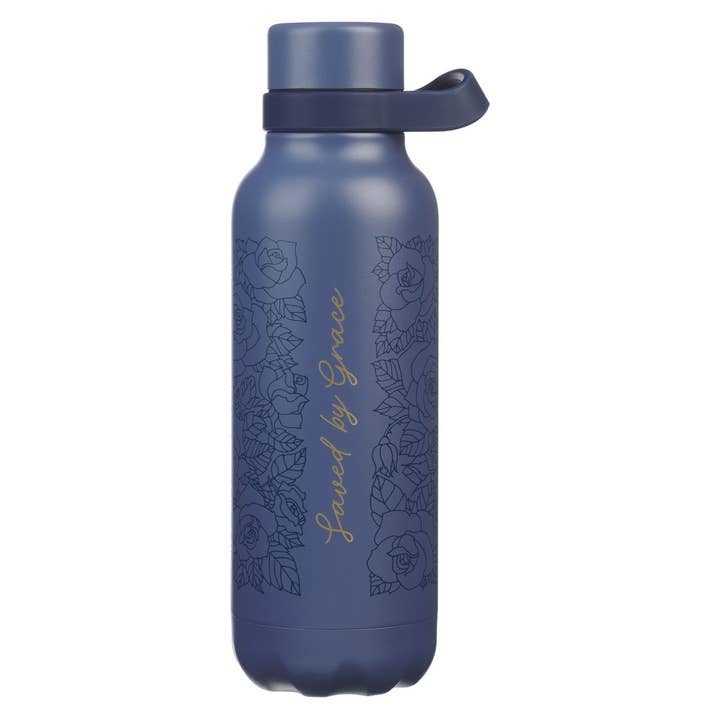 Water Bottle SS Blue Saved By Grace for wholesale by Christian Art Gifts