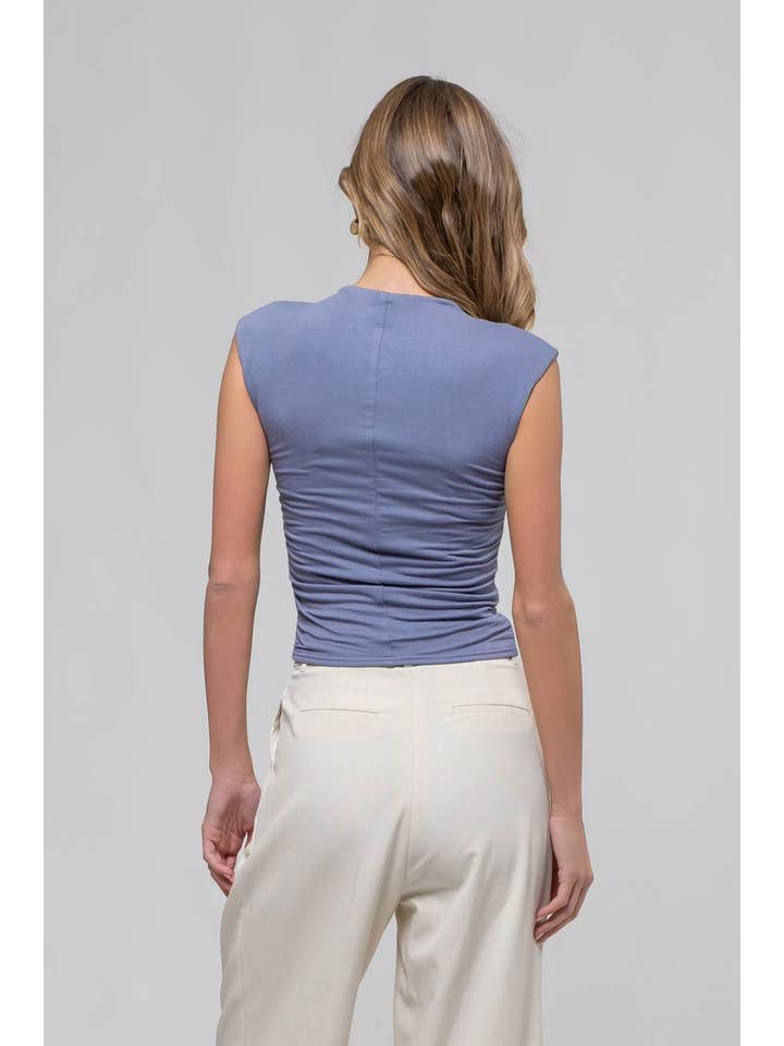 The Workshop Studio - Vente Haut en maille – femme - TOP EN MAILLE FRONCÉE À COL CHEMINÉE RÉVERSIBLE (PRÉ-COMMANDE)4