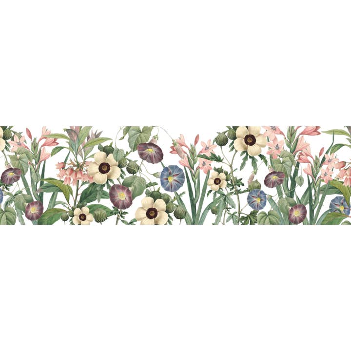 Bordo autoadesivo con fiori selvatici rosa/verde su bianco per la vendita all'ingrosso da parte di anna wand