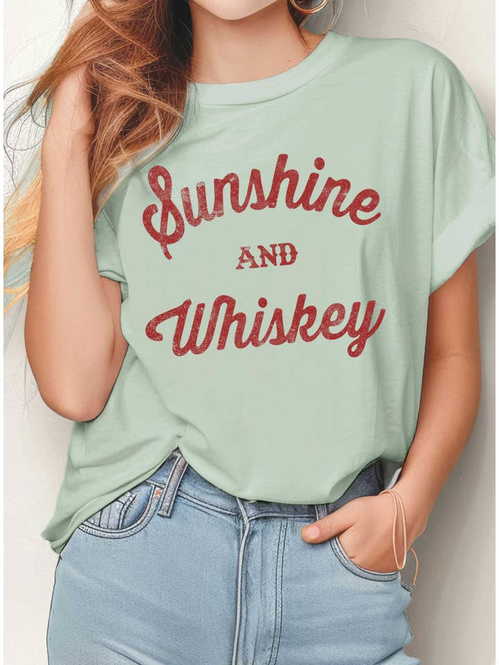 Rustee Clothing - Wholesale Screen Printed T-Shirt - Women's - SUNSHINE AND WHISKEY GRAPHIC TSHIRTS