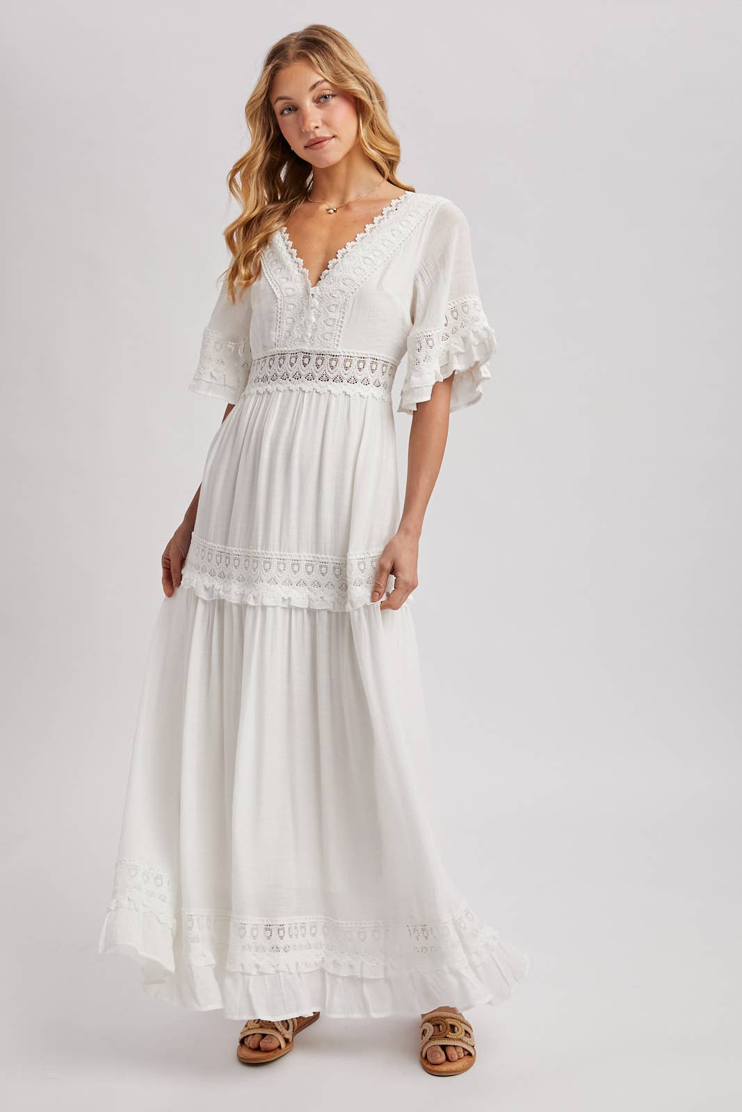 Bluivy – Großhandel Kleid – Damen – Maxikleid mit V-Ausschnitt und Spitzenbesatz57