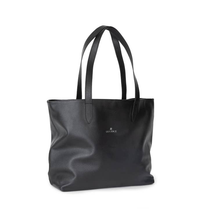 Signature Leather Tote - Tuxedo Black for wholesale by Lily Grace Co.
