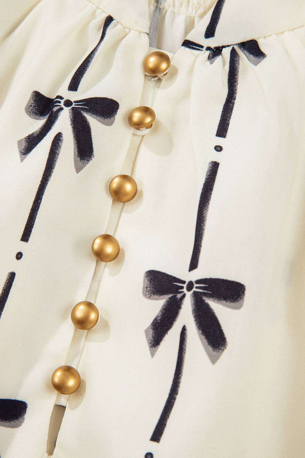 Beige Cute Bowknot Printed Bubble Sleeve V Neck Mini Dress for wholesale on Faire4