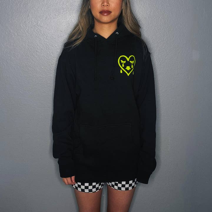 Sad Girls Classic Midweight Hoodie | Black Lime for wholesale by Sad Sad Club