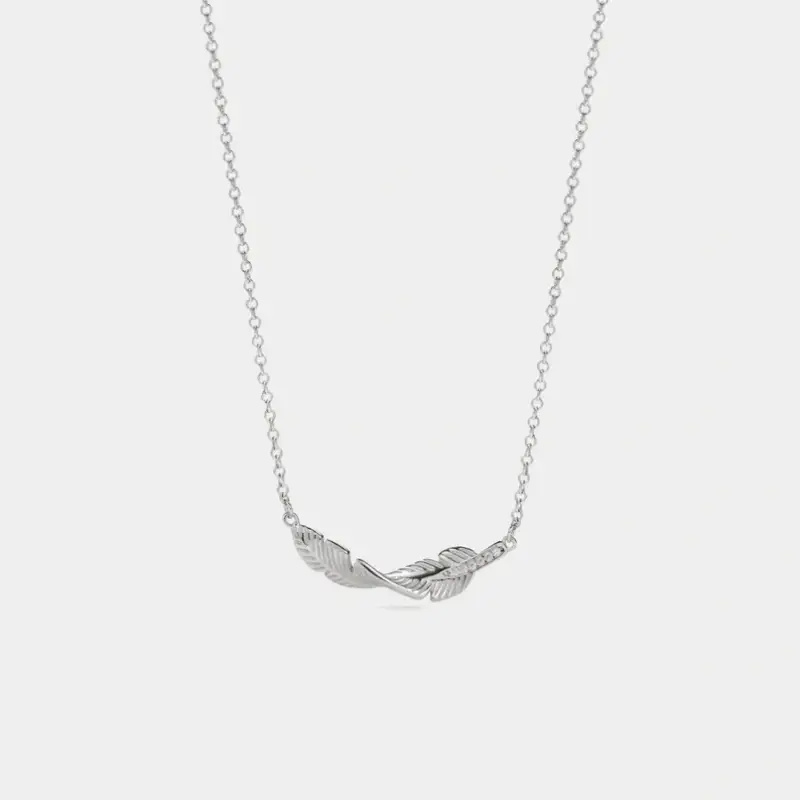 Perimade & Co. LLC - Vendita all'ingrosso Collana con ciondolo/pendaglio - Collana con ciondolo piuma orizzontale in argento sterling 9252