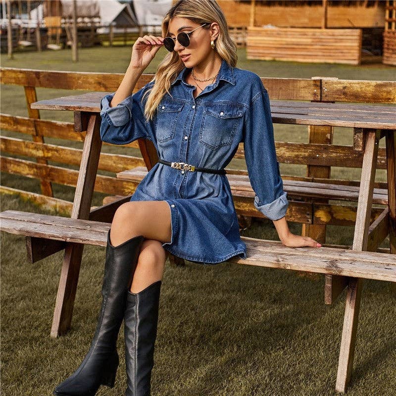 ShieldChic - Wholesale Dress - Women's - Denim Loose Casual Long Sleeve Dress8