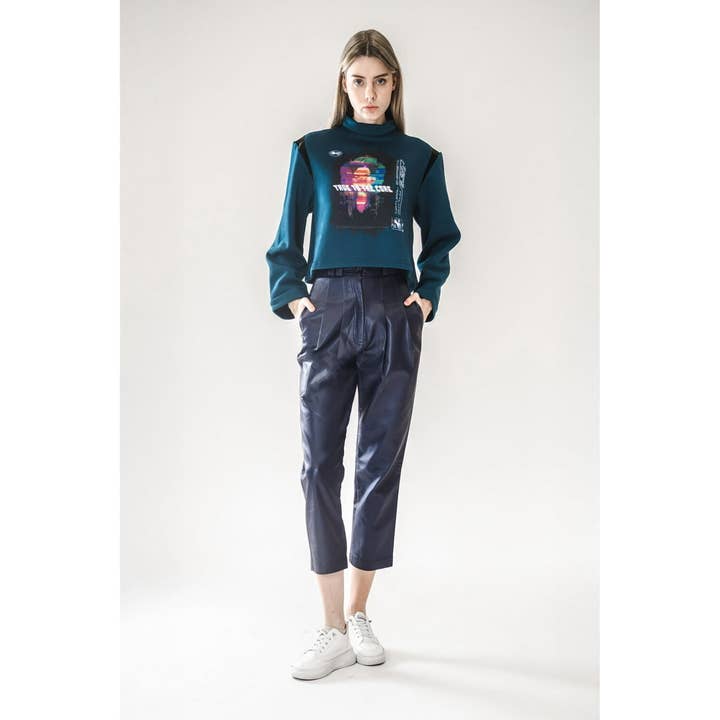 Black/Red/Blue Leather Tapered Pants for wholesale by VUDECO