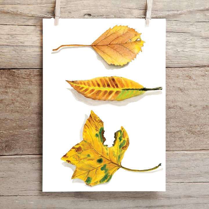3 Yellow Leaves Card for wholesale by Bobbi Lee Wilson Art Cards