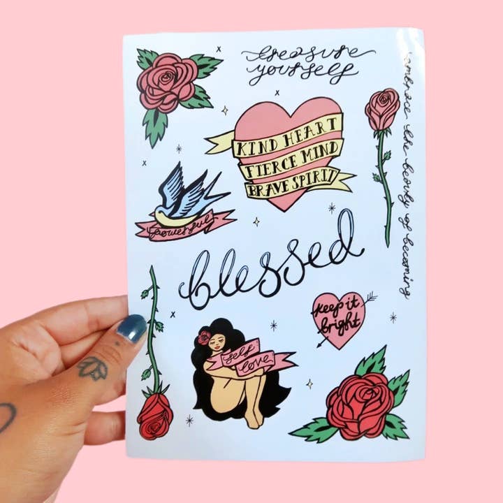 tattoo flash vinyl sticker sheet for wholesale by Keep It Bright
