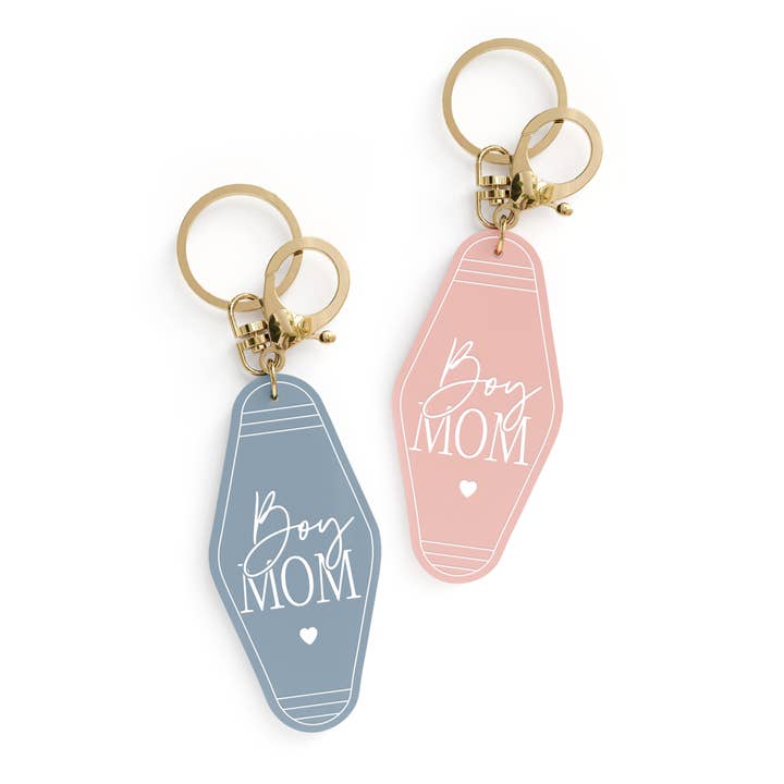 Boy Mom Retro Motel Keychain for wholesale by The Cotton & Canvas Co.