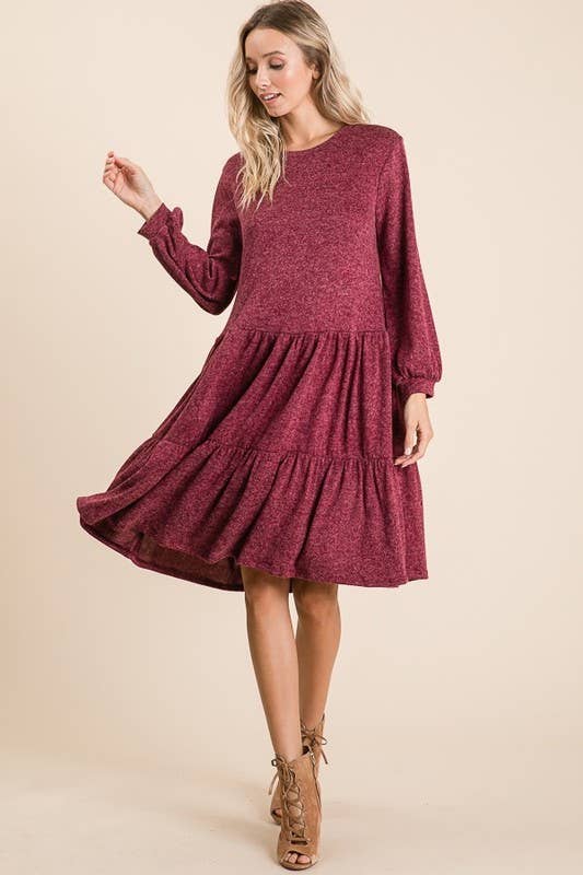 Reborn J - Wholesale Dress - Women's - Puff Sleeve Flowy Tiered Midi Dress6