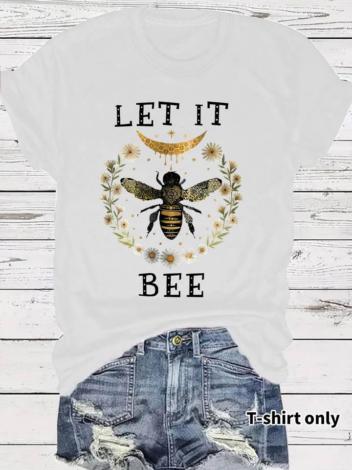 Rosa Clothing - Wholesale T-Shirt - Women's - LET IT BEE & Floral Wreath Graphic T-Shirt